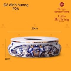 Đỉnh Hương Thờ Men Lam Vẽ Vàng Họa Tiết Thanh Long
