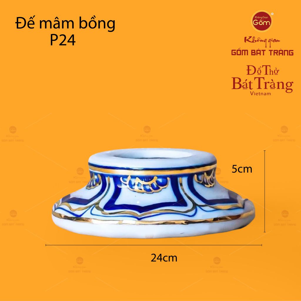 Mâm Bồng Men Lam Nổi Long Phụng Trình Tường Vẽ Vàng