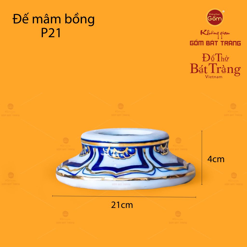 Mâm Bồng Men Lam Nổi Long Phụng Trình Tường Vẽ Vàng