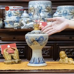 Đèn Dầu Thờ Men Rạn Họa Tiết Cuốn Thư