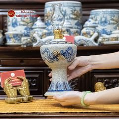 Đèn Dầu Thờ Men Rạn Họa Tiết Cuốn Thư