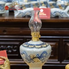 Đèn Dầu Thờ Men Rạn Họa Tiết Cuốn Thư