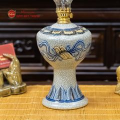 Đèn Dầu Thờ Men Rạn Họa Tiết Cuốn Thư