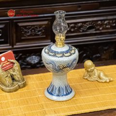 Đèn Dầu Thờ Men Rạn Họa Tiết Cuốn Thư