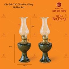Đèn Dầu Thờ Chân Bọc Đồng Vẽ Hoa Sen