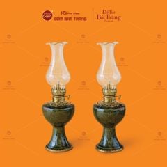 Đèn Dầu Thờ Chân Bọc Đồng Vẽ Hoa Sen