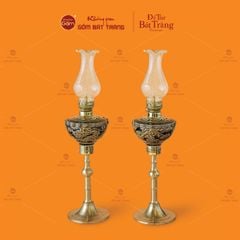 Đèn Dầu Thờ Chân Đồng Đen Khắc Nổi Rồng