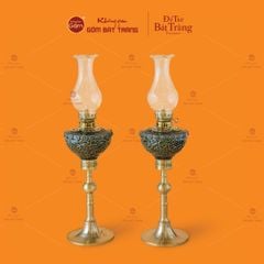 Đèn Dầu Thờ Chân Đồng Men Xanh Ngọc Khắc Nổi Rồng