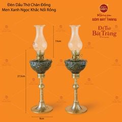 Đèn Dầu Thờ Chân Đồng Men Xanh Ngọc Khắc Nổi Rồng
