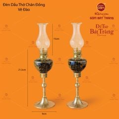 Đèn Dầu Thờ Chân Đồng Vẽ Đào