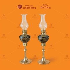 Đèn Dầu Thờ Chân Đồng Vẽ Hoa Cúc