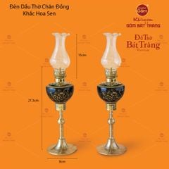 Đèn Dầu Thờ Chân Đồng Vẽ Hoa Mai