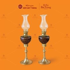 Đèn Dầu Thờ Chân Đồng Vẽ Hoa Sen