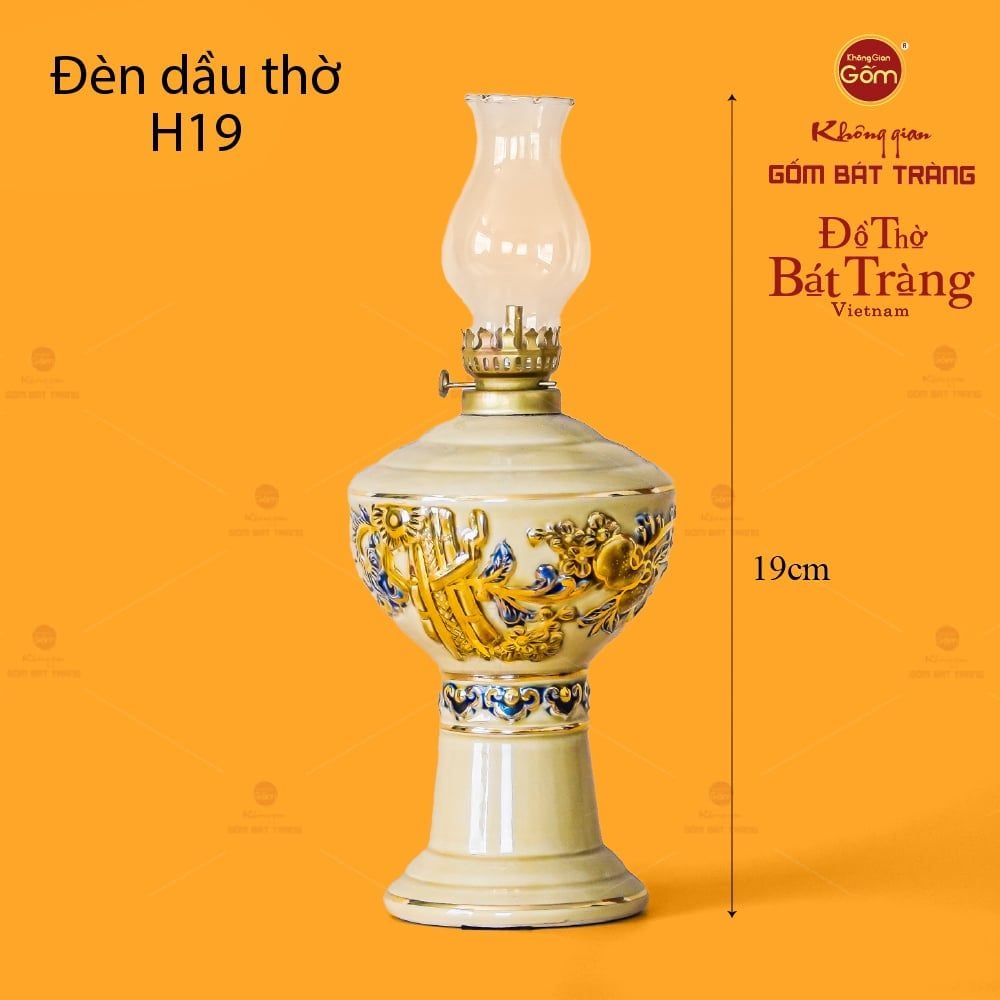 Đèn Dầu Thờ Men Hoàng Tộc Vẽ Vàng Họa Tiết Cuốn Thư