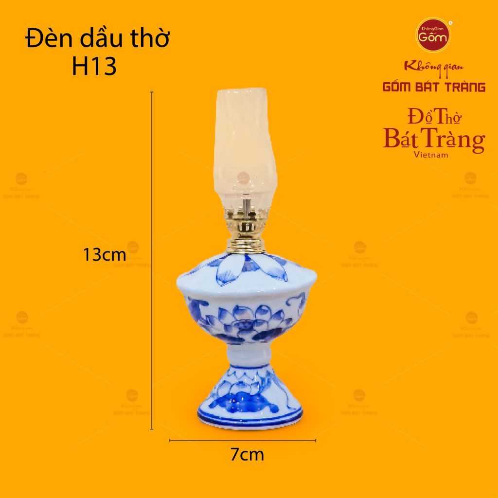 Đèn Dầu Thờ Men Lam Họa Tiết Hoa Sen