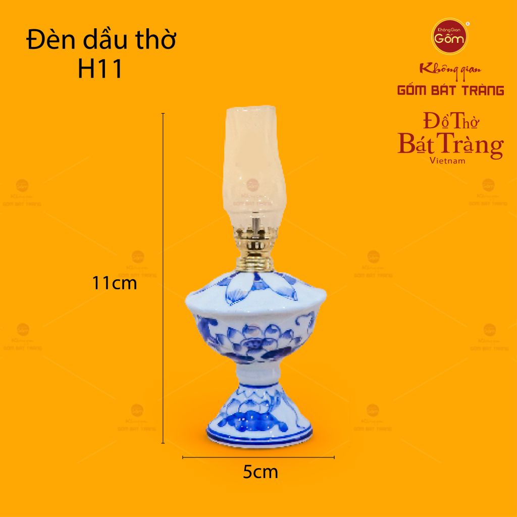 Đèn Dầu Thờ Men Lam Họa Tiết Hoa Sen