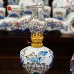 Đèn Dầu Thờ Men Lam Vẽ Vàng Hoạ Tiết Hoa Sen