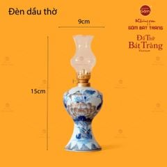 Đèn Dầu Thờ Men Lam Vẽ Vàng Hoạ Tiết Hoa Sen