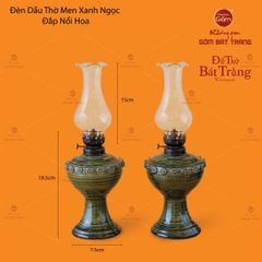 Đèn Dầu Thờ Men Xanh Ngọc Đắp Nổi Hoa