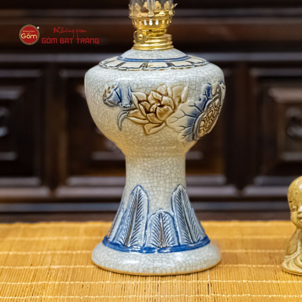 Đèn Dầu Thờ Men Rạn Họa Tiết Hoa Sen