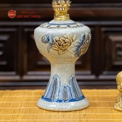 Đèn Dầu Thờ Men Rạn Họa Tiết Hoa Sen