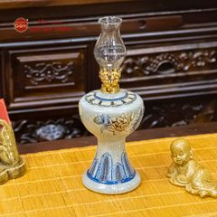 Đèn Dầu Thờ Men Rạn Họa Tiết Hoa Sen
