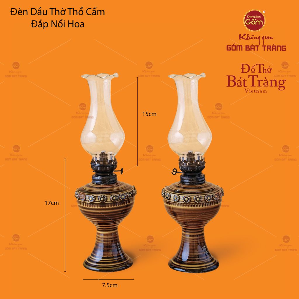 Đèn Dầu Thờ Thổ Cẩm Đắp Nổi Hoa