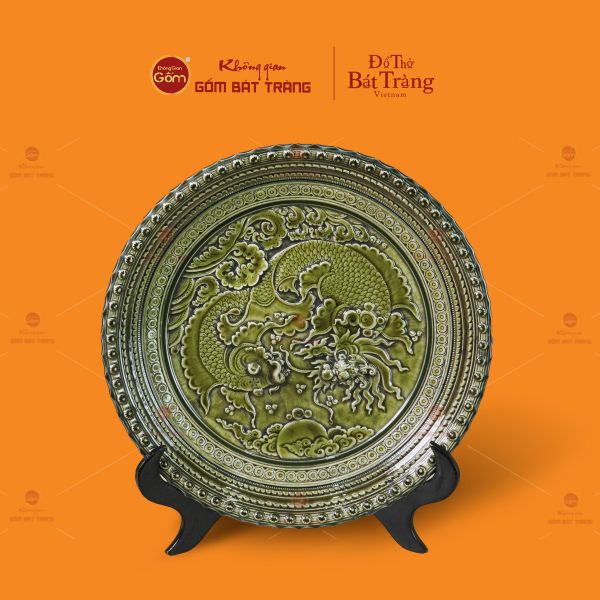 Đĩa Trưng Bày Đắp Nổi Cá Chép Hóa Rồng