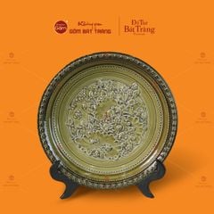 Đĩa Trưng Bày Đắp Nổi Cổ Hoa Sen Xanh