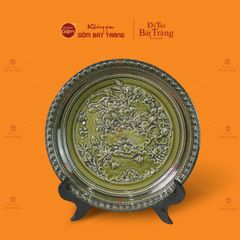 Đĩa Trưng Bày Đắp Nổi Hoa Sen Xanh