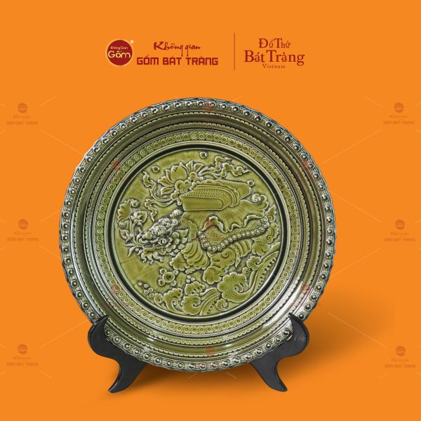 Đĩa Trưng Bày Đắp Nổi Kỳ Lân Chở Sách