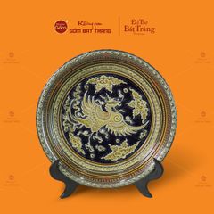 Đĩa Trưng Bày Đắp Nổi Nền Xanh Phượng Hoàng Tung Cánh