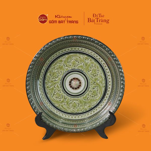 Đĩa Trưng Bày Đắp Nổi Vẽ Màu Hoa Dây
