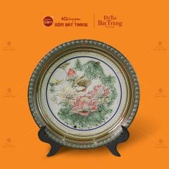 Đĩa Trưng Bày Đắp Nổi Vẽ Màu Hoa Sen Ánh Trăng