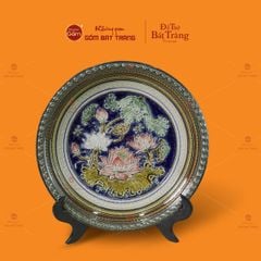 Đĩa Trưng Bày Đắp Nổi Vẽ Màu Hoa Sen