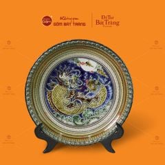 Đĩa Trưng Bày Đắp Nổi Vẽ Màu Song Ngư Cát Hạnh