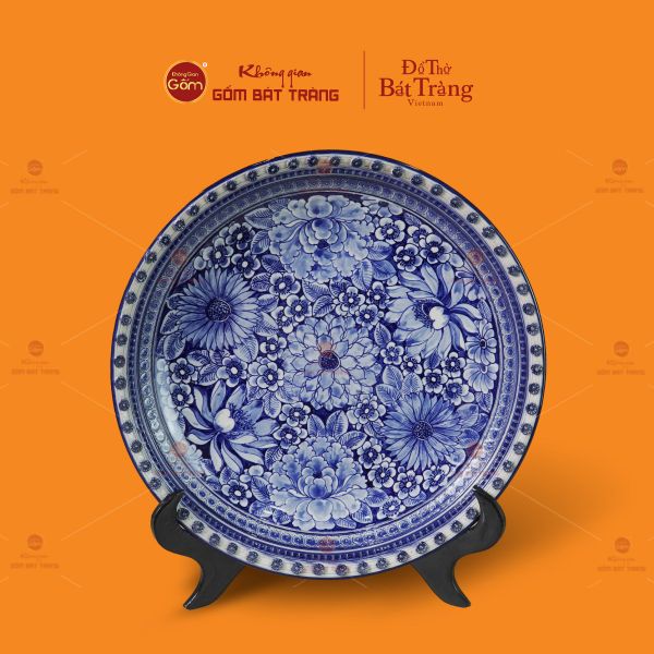 Đĩa Trưng Bày Men Lam Ngàn Hoa Hội Tụ