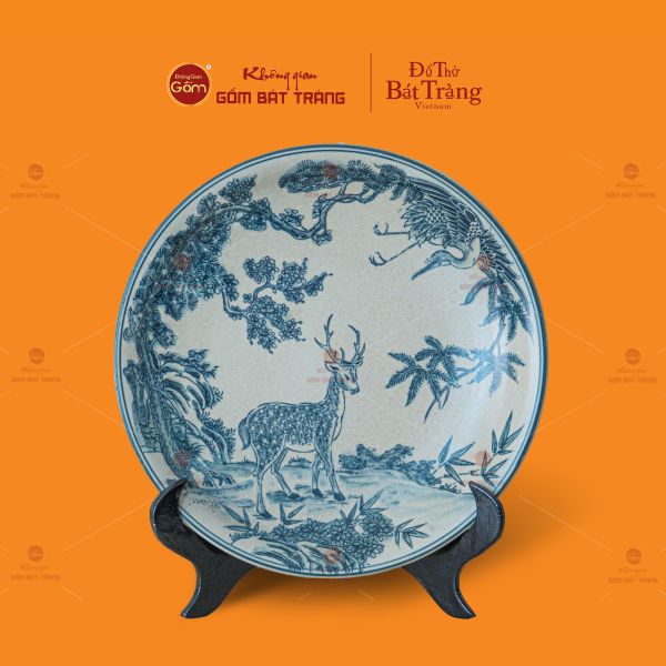 Đĩa Trưng Bày Men Rạn Hươu Sao Chim Hạc
