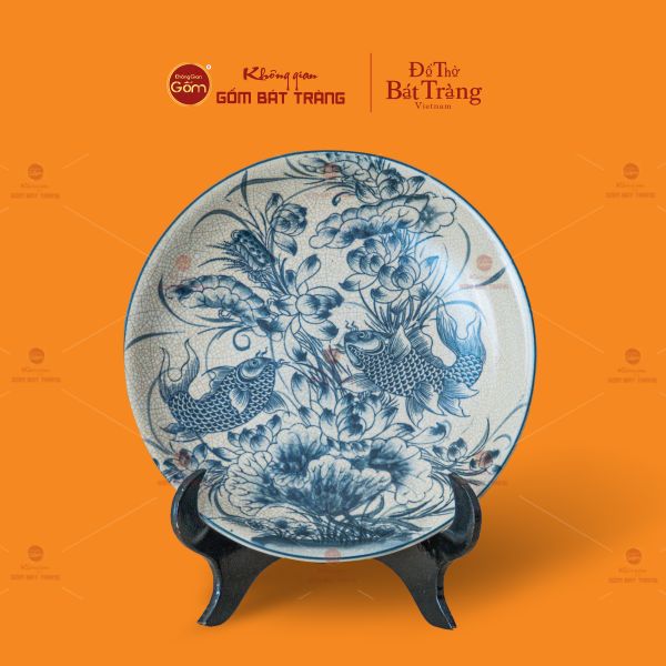 Đĩa Trưng Bày Men Rạn Song Ngư Cát Hạnh