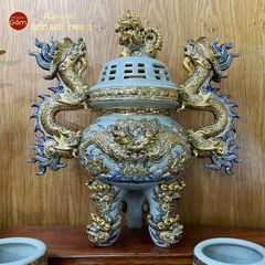 Đỉnh Hương Thờ Men Rạn Vẽ Vàng