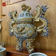Đỉnh Hương Thờ Men Rạn Vẽ Vàng