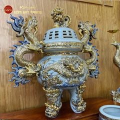 Đỉnh Hương Thờ Men Rạn Vẽ Vàng