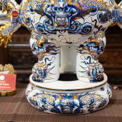Đỉnh Hương Thờ Men Lam Vẽ Vàng Họa Tiết Thanh Long