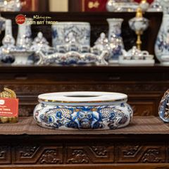 Đỉnh Hương Thờ Men Lam Vẽ Vàng Họa Tiết Thanh Long
