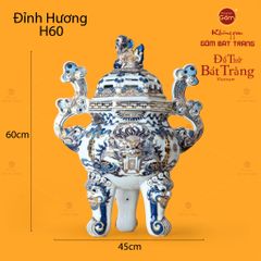 Đỉnh Hương Thờ Men Lam Vẽ Vàng Vẽ Rồng