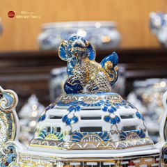 Đỉnh Hương Thờ Men Lam Vẽ Vàng Vẽ Rồng
