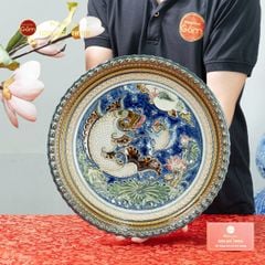 Đĩa Trưng Bày Đắp Nổi Vẽ Màu Cá Chép Ánh Trăng
