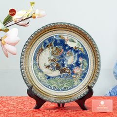 Đĩa Trưng Bày Đắp Nổi Vẽ Màu Cá Chép Ánh Trăng