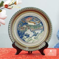 Đĩa Trưng Bày Đắp Nổi Vẽ Màu Kỳ Lân Chở Sách
