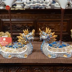 Hạc Thờ Trắng Men Lam Vẽ Vàng (Chiếc)